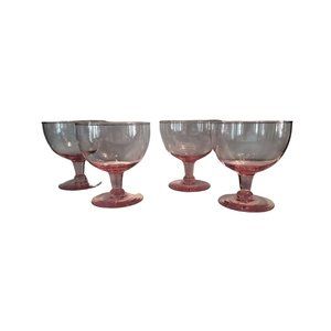 4-Vintage Pink Hand-Blown Glasses Early 1900's,16oz Dessert Bowls, Cocktail